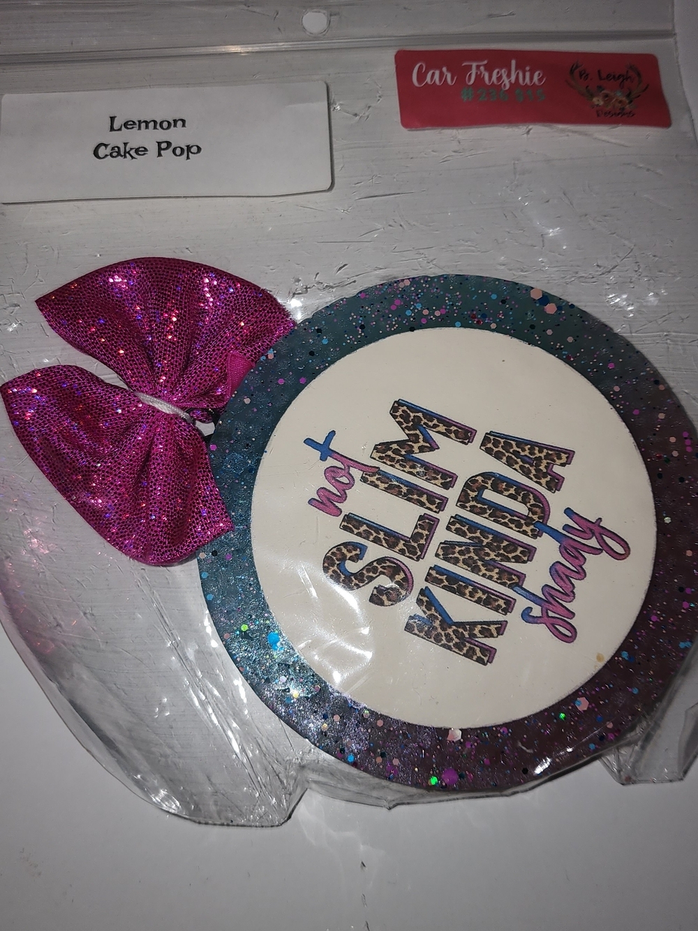 'Not Slim Kinda Shady' Pink Bow. Car Freshie